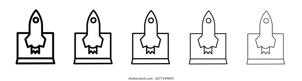 Rocket Spaceship Startup icon flat illustration set logo
