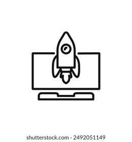 Rocket Spaceship Startup icon outline collection in black and on white background