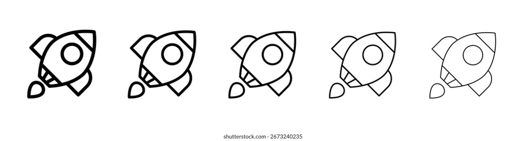 Rocket spaceship startup icon thin line outline set or collection