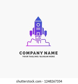 Rocket, spaceship, startup, launch, Game Purple Business Logo Template. Place for Tagline.