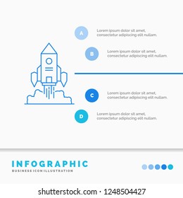 Rocket, spaceship, startup, launch, Game Infographics Template for Website and Presentation. Line Blue icon infographic style vector illustration