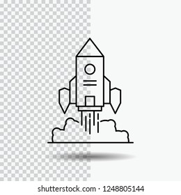 Rocket, spaceship, startup, launch, Game Line Icon on Transparent Background. Black Icon Vector Illustration