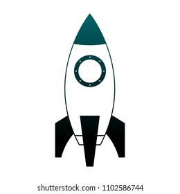 Rocket spaceship symbol in blue lines