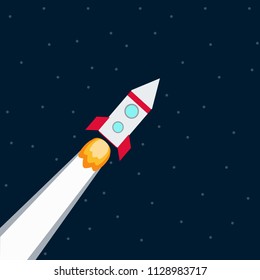 Rocket. Spaceship take off with fire. Colored space ship icon.  Business concept.
