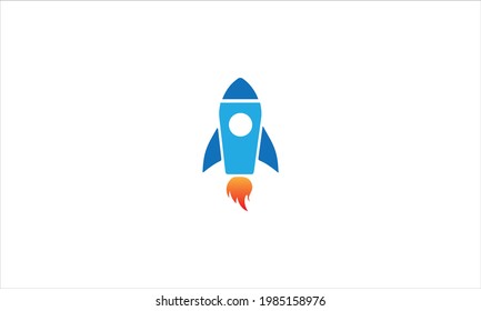 Rocket Spaceship take off with fire icon logo design template illustration