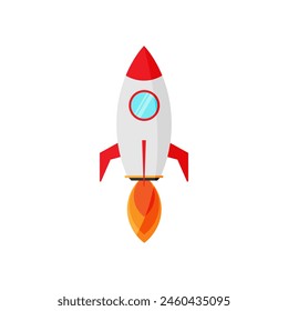 Despegue de la nave espacial cohete, ilustración aislada, Ilustración vectorial. Diseño plano.