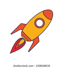Rocket spaceship taking off symbol blue lines