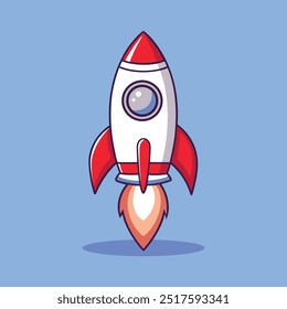 Rocket Spaceship Vector Icon Illustration Isolated Flat Cartoon Style