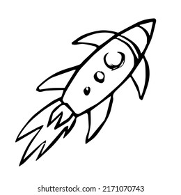 Rocket. The spaceship. Vector image of a cartoon hand-drawn rocket.