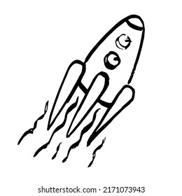 Rocket. The spaceship. Vector image of a cartoon hand-drawn rocket.