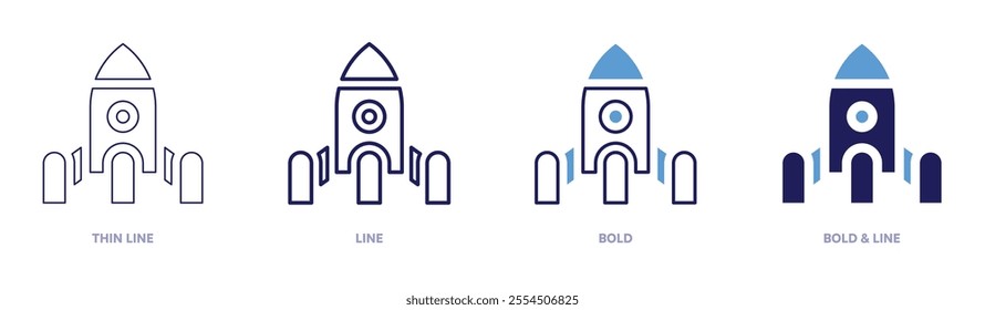 Rocket stability icon in 4 different styles. Thin Line, Line, Bold, and Bold Line. Duotone style. Editable stroke.