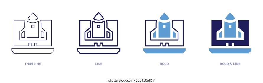 Rocket stabilization icon in 4 different styles. Thin Line, Line, Bold, and Bold Line. Duotone style. Editable stroke.