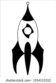 The rocket is standing upright - preparation for takeoff - vector black and white picture for an icon or pictogram. Spaceship - stylization for an identity, logo or button.