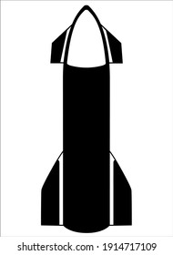 The rocket stands vertically - vector black and white picture for an icon or pictogram. Spaceship - stylization for an identity, logo or button. Starship for space tourism and space exploration