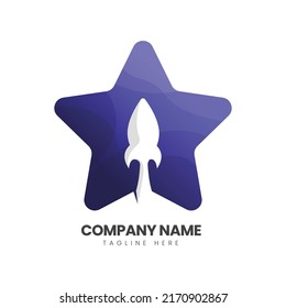 rocket and star colorful gradient logo design template