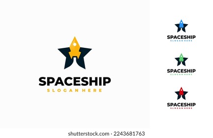 Vector de concepto de diseños de logotipo de estrella de cohete, icono de plantilla de logotipo de nave espacial