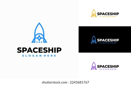 Vector de concepto de diseños de logotipo de estrella de cohete, icono de plantilla de logotipo de nave espacial