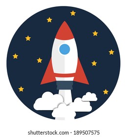 Rocket and star.  Rocket in space