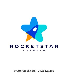 ROCKET STAR TECHNOLOGY SOFTWARE DIGITAL LAUNCH LOGO OVERLAPPING COLOR VECTOR ICON ILLUSTRATION