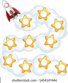 Rocket and stars in a daisy chain format for maths or worksheet illustration