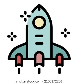 Icono de cohete y estrellas. Esbozo cohete y estrellas vectorial color plano aislado