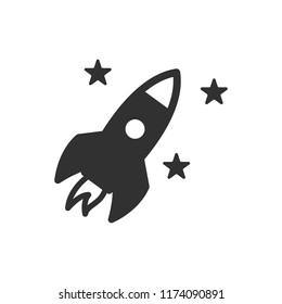 rocket and stars. monochrome icon