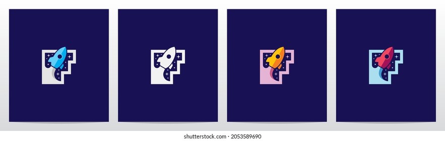 Rocket And Stars On Letter Logo Design F