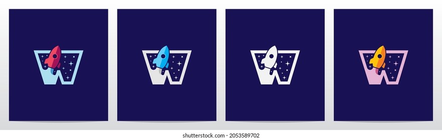 Rocket And Stars On Letter Logo Design W