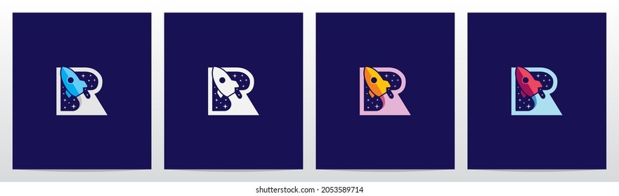Rocket And Stars On Letter Logo Design R