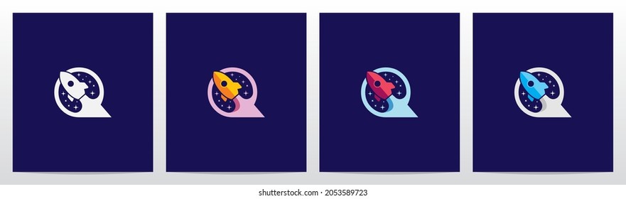 Rocket And Stars On Letter Logo Design Q