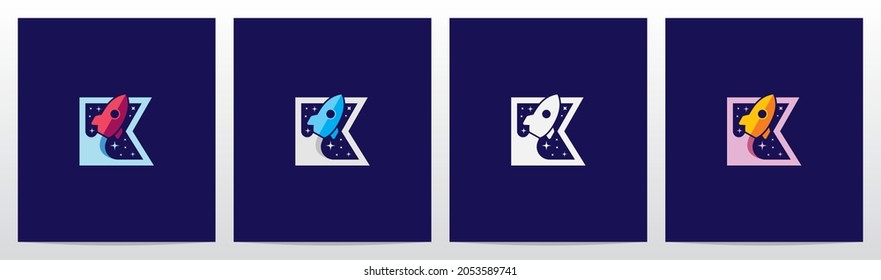 Rocket And Stars On Letter Logo Design K