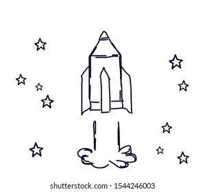 Rocket and stars on a white background. A sketch. Vector illustration.
