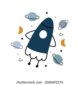 rocket and stars on white background flat icon vector illustration space shuttle space travel. for banners, website design