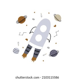 rocket and stars on white background flat icon vector illustration space shuttle space travel. for banners, website design