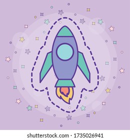 Rocket with stars of Space futuristic cosmos outside universe galaxy astronomy adventure and exploration theme Vector illustration