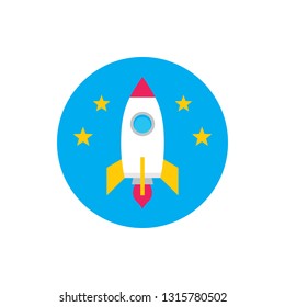 Rocket starship - concept colored icon in flat graphic design style. Sign for website, mobile application, presentation, infographic. Startup business symbol. Vector illustration. 