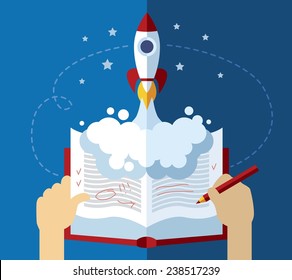 rocket start from book. education give new startup.