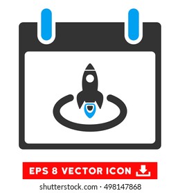 Rocket Start Calendar Day icon. Vector EPS illustration style is flat iconic bicolor symbol, blue and gray colors.