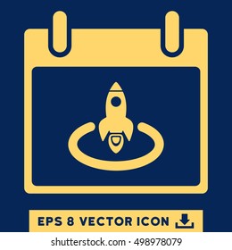 Rocket Start Calendar Day icon. Vector EPS illustration style is flat iconic symbol, yellow color.