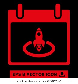 Rocket Start Calendar Day icon. Vector EPS illustration style is flat iconic symbol, red color.
