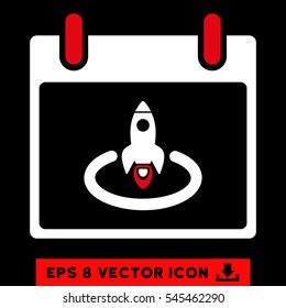 Rocket Start Calendar Day icon. Vector EPS illustration style is flat iconic bicolor symbol, red and white colors.