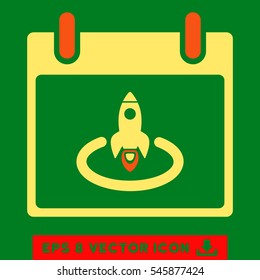 Rocket Start Calendar Day icon. Vector EPS illustration style is flat iconic bicolor symbol, orange and yellow colors.