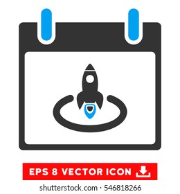 Rocket Start Calendar Day icon. Vector EPS illustration style is flat iconic bicolor symbol, blue and gray colors.