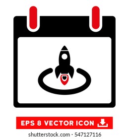 Rocket Start Calendar Day icon. Vector EPS illustration style is flat iconic bicolor symbol, intensive red and black colors.