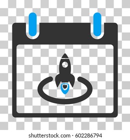 Rocket Start Calendar Day icon. Vector illustration style is flat iconic bicolor symbol, blue and gray colors, transparent background. Designed for web and software interfaces.