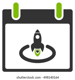 Rocket Start Calendar Day vector pictograph. Style is flat graphic bicolor symbol, eco green and gray colors, white background.
