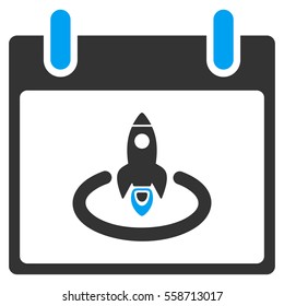 Rocket Start Calendar Day vector toolbar icon. Style is bicolor flat icon symbol, blue and gray colors, white background.