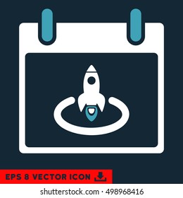 Rocket Start Calendar Page icon. Vector EPS illustration style is flat iconic bicolor symbol, blue and white colors.