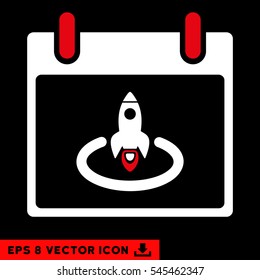 Rocket Start Calendar Page icon. Vector EPS illustration style is flat iconic bicolor symbol, red and white colors.