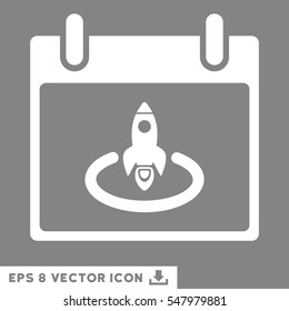 Rocket Start Calendar Page icon. Vector EPS illustration style is flat iconic symbol, white color.